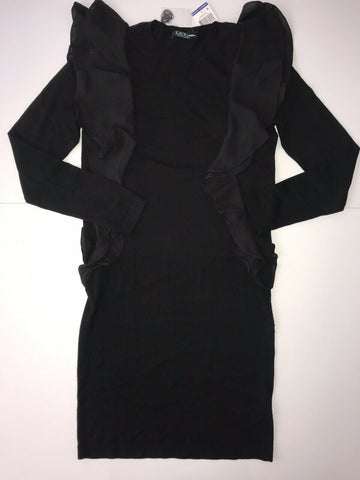 NWT Polo Ralph Lauren Women's Black  Ruffled Cotton Sweater Dress Size M