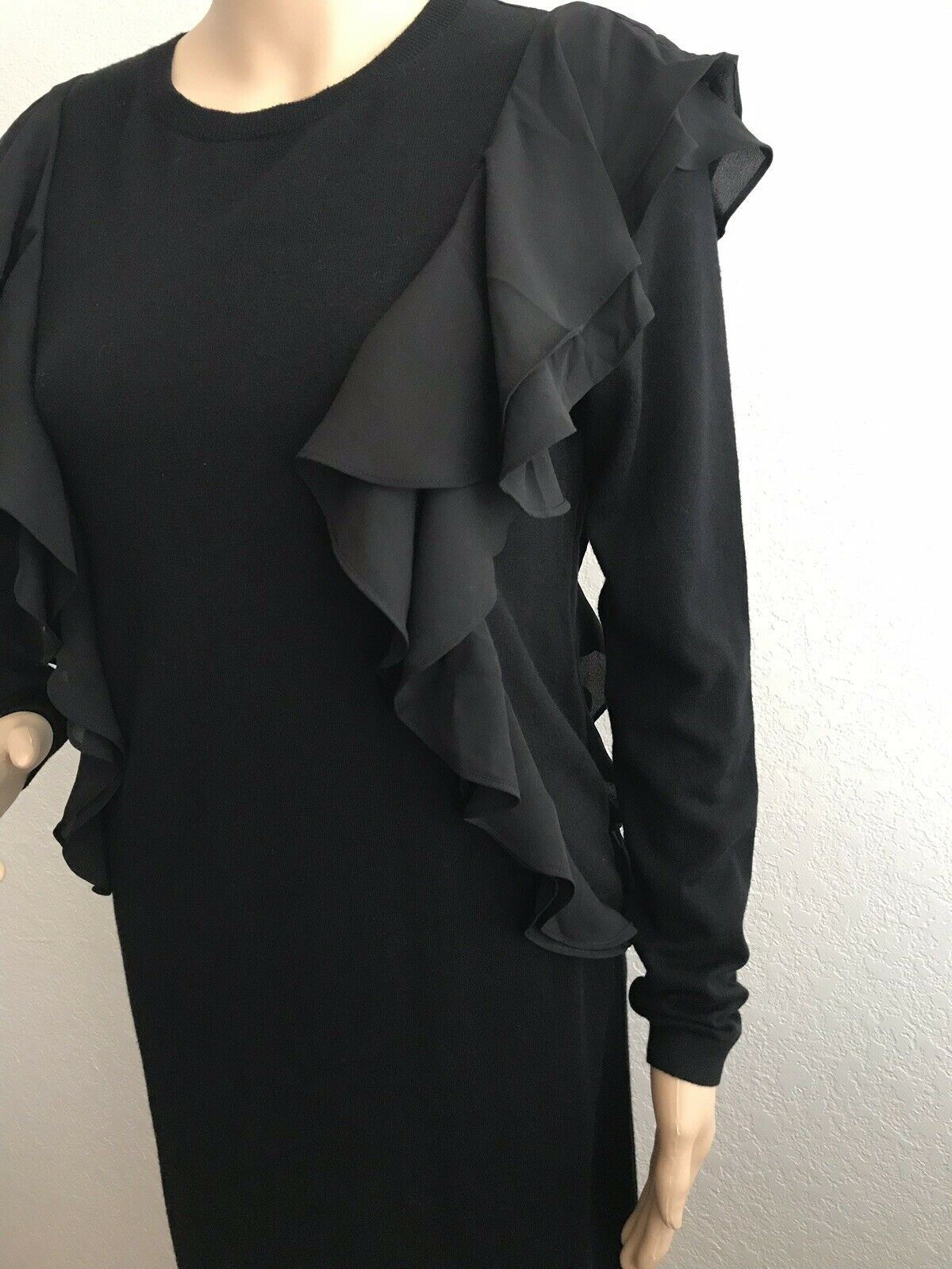 Neu mit Etikett: Polo Ralph Lauren Damen-Pulloverkleid aus schwarzer Baumwolle mit Rüschen, Größe M