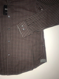 NWT $245 Hugo Boss T-Scot Mens Tailored Cotton Dark Red Dress Shirt Size L