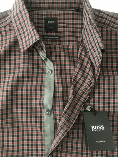 NWT $245 Hugo Boss T-Scot Mens Tailored Cotton Dark Red Dress Shirt Size L