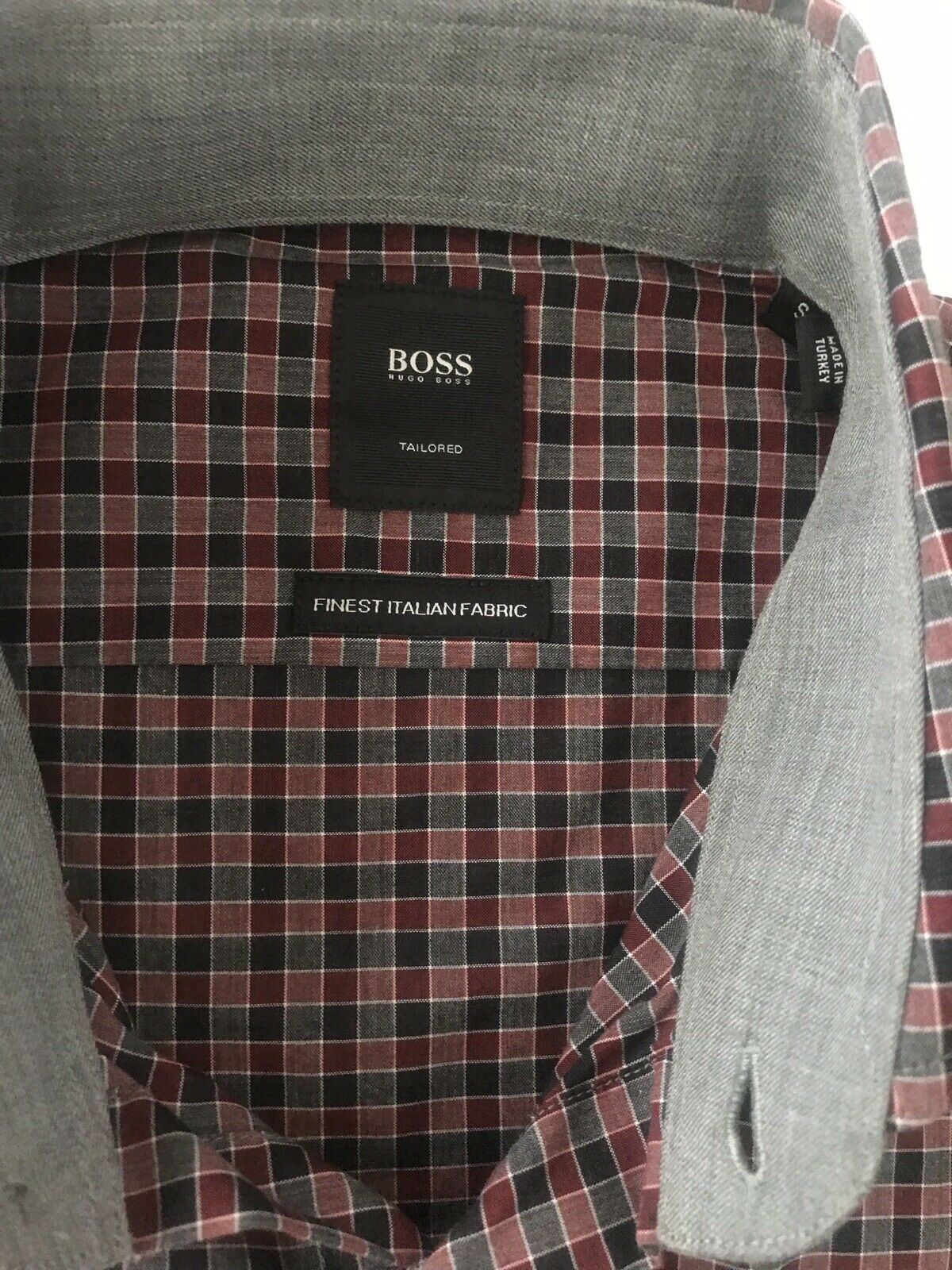 NWT $245 Hugo Boss T-Scot Mens Tailored Cotton Dark Red Dress Shirt Size S