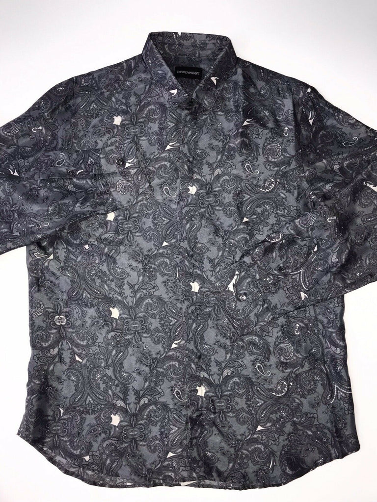 NWT $675 Emporio Armani Men's Gray Silk Dress Shirt Size 38/15 T1CC2T