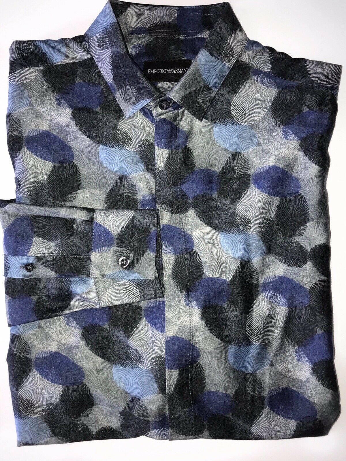 NWT $495 Emporio Armani Men's Gray and Blue Dress Shirt Size 37/14.5 V1CC2T