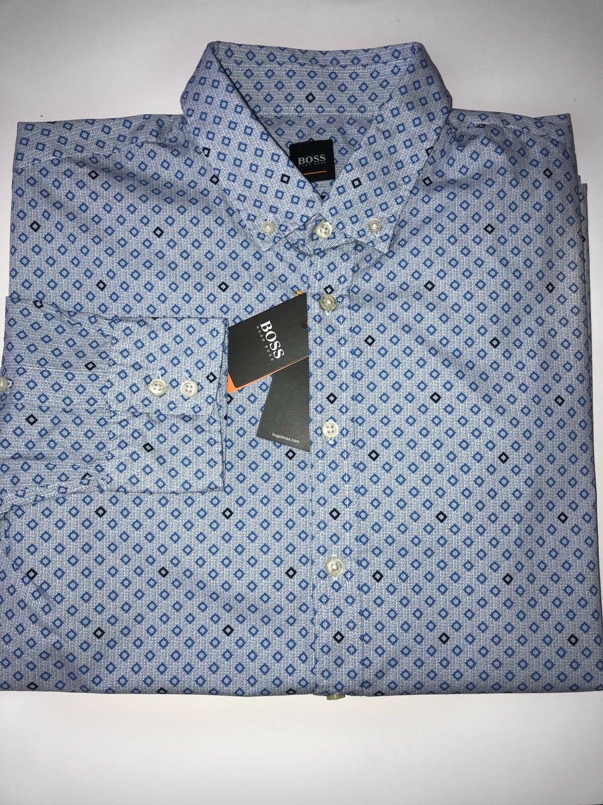 NWT $128 Hugo Boss Mabsoot Men's Slim Fit Cotton Blue Dress Shirt Size 2XL
