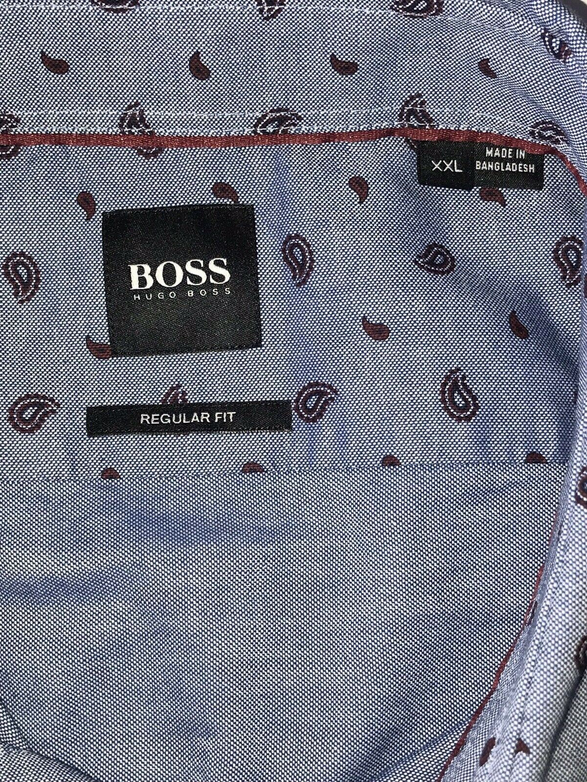 NWT $148 Hugo Boss Lucas Mens Regular Fit Cotton Blue Dress Shirt Size 2XL