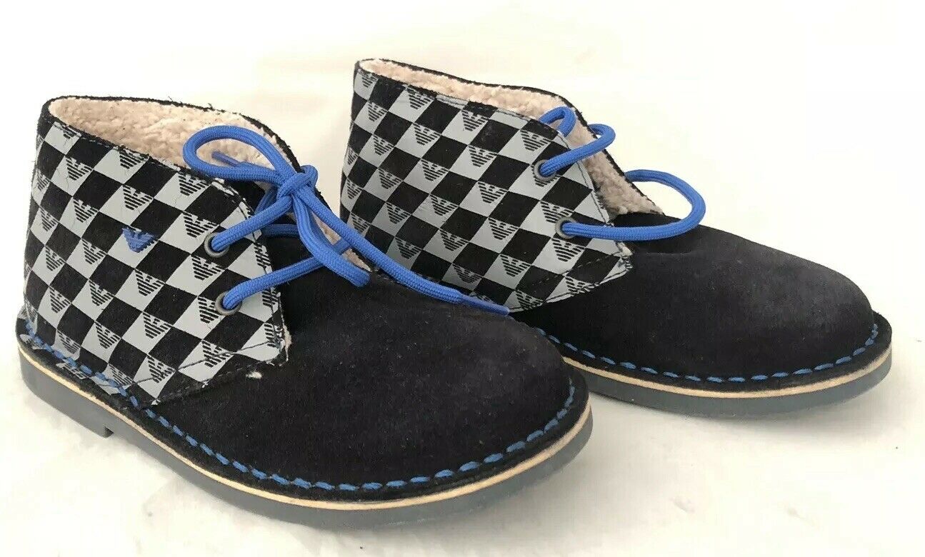 NWT $260 Armani Junior boys Navy Desert Boots Shoes 29 Eu (12 US) Portugal