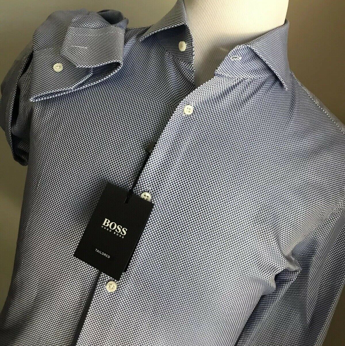 Neu mit Etikett: 200 $ Hugo Boss maßgeschneidertes blaues Herrenhemd in schmaler Passform, Größe 42/16,5
