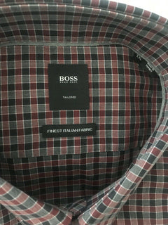 Neu mit Etikett: 245 $ Hugo Boss T-Scot maßgeschneidertes dunkelrotes Herrenhemd aus Baumwolle, Größe 2XL
