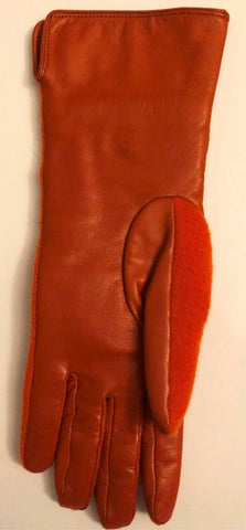 NWT $845 Giorgio Armani Women's Leather/Cashmere Gloves Orang Size M Italy