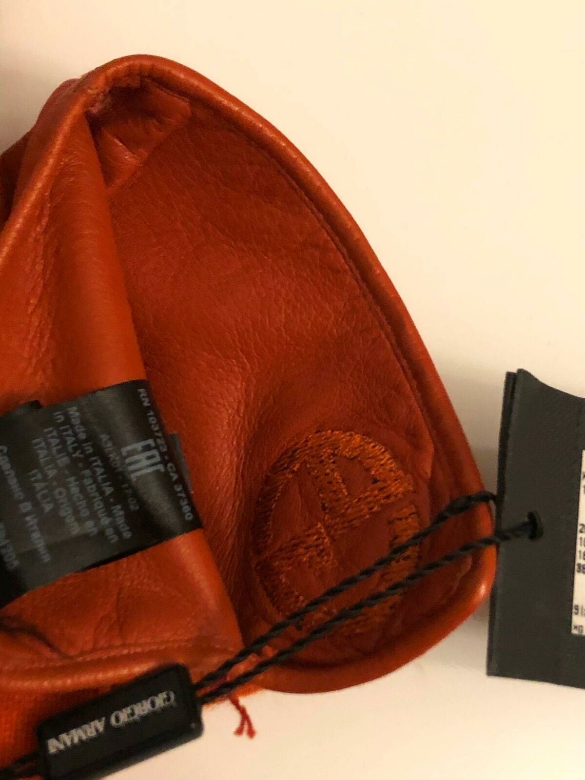 NWT $845 Giorgio Armani Women's Leather/Cashmere Gloves Orang Size M Italy