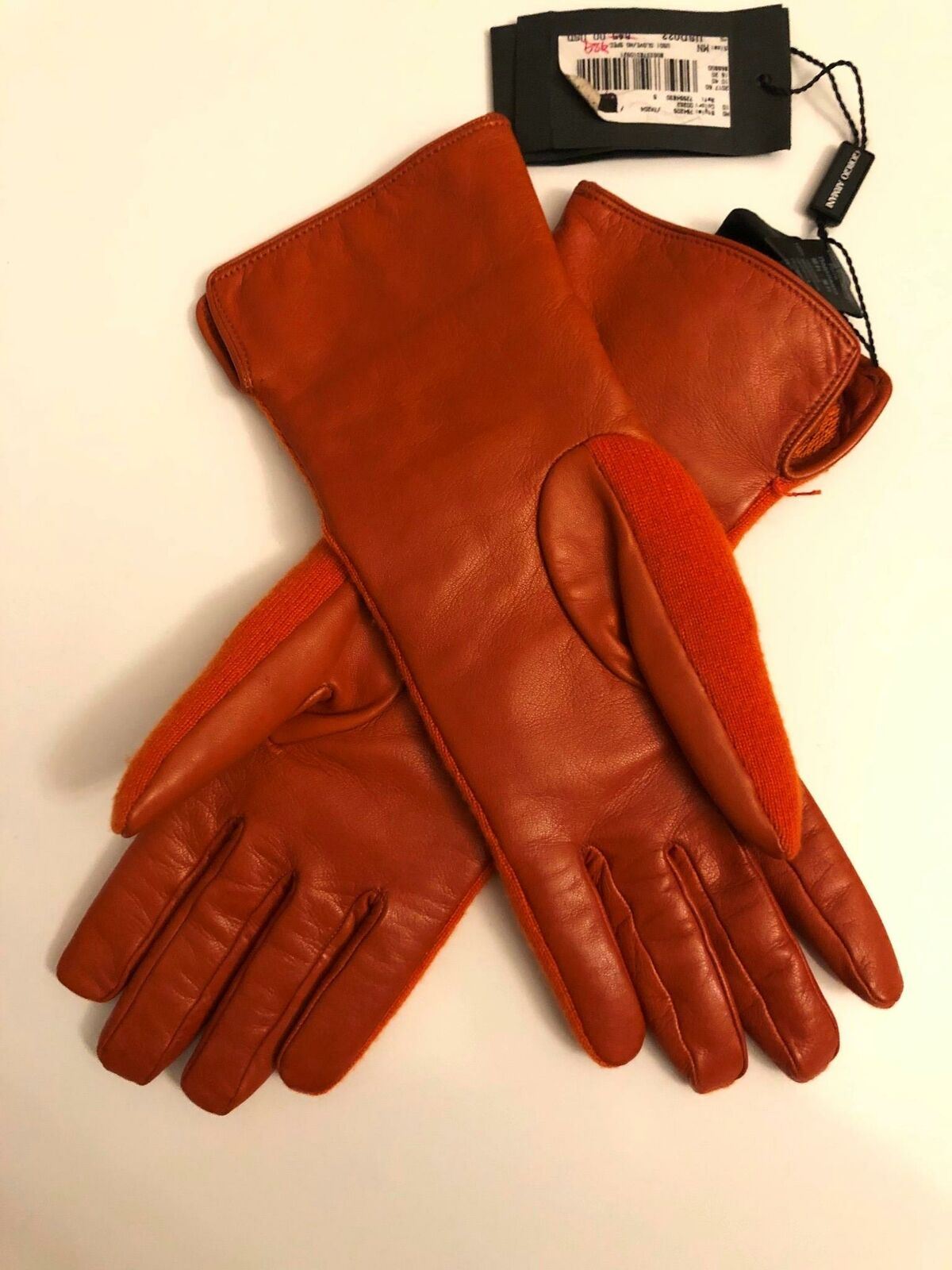 NWT $845 Giorgio Armani Women's Leather/Cashmere Gloves Orang Size L Italy