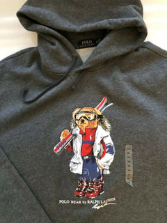 Neu mit Etikett: 99,99 $ Polo Ralph Lauren Bear Grauer Pullover mit Kapuze 2XL