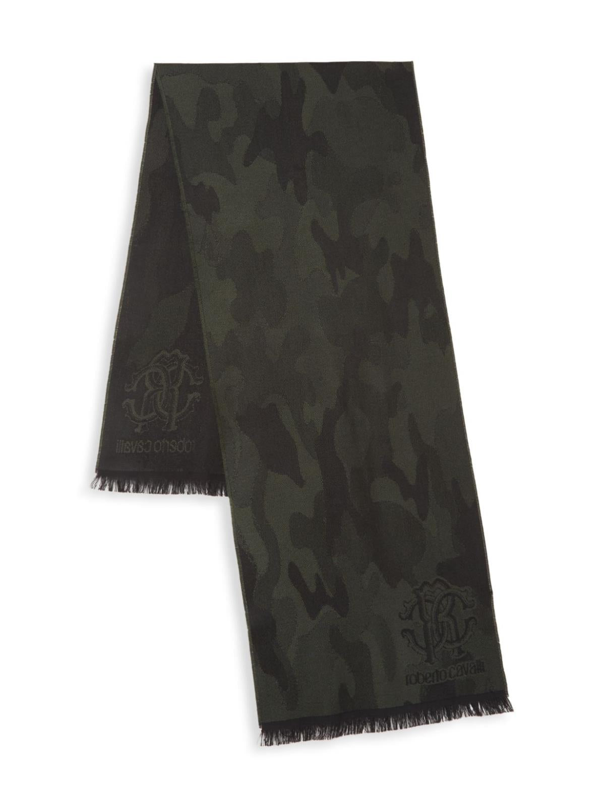 NWT $285 Roberto Cavalli Wool-Blend Camo Olive Scarf Made in Italy
