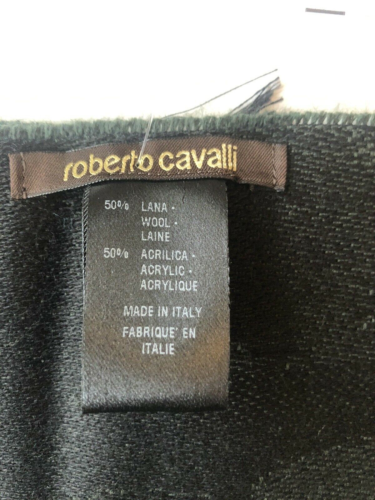 NWT $285 Roberto Cavalli Wool-Blend Camo Olive Scarf Made in Italy