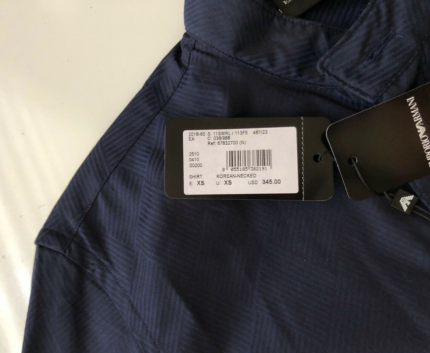 NWT $345 Emporio Armani Korean-Necked Blue Dress Shirt Size XS 11SMRL