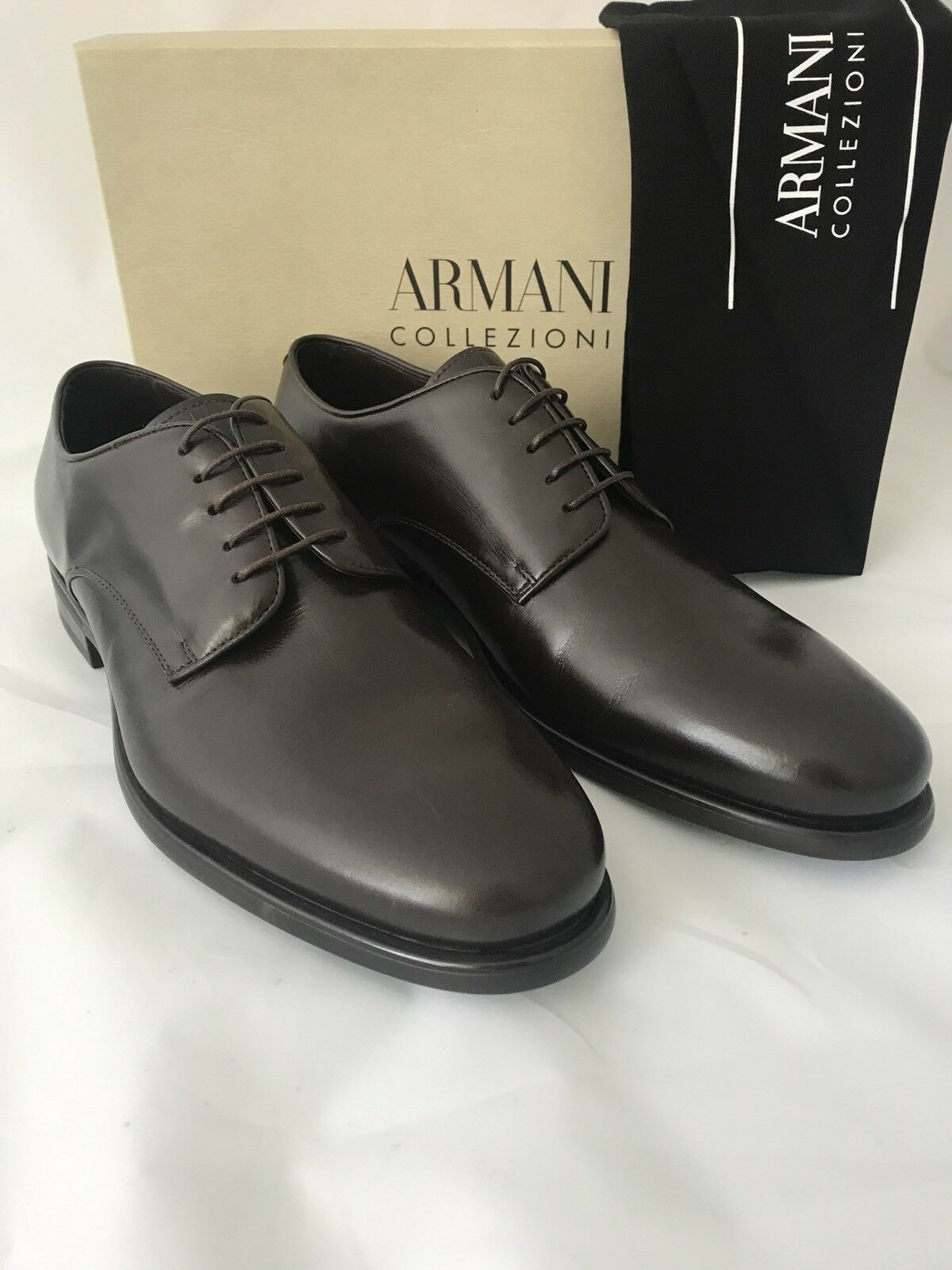 NIB $795 Armani Collezioni Leather Men’s Shoes Brown 12.5 US 45.5 Eu Italy