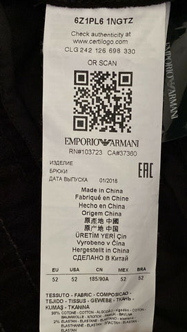 NWT $345 Emporio Armani Mens Black Casual Pants Size 36 US (52 Euro) 6Z1PL6