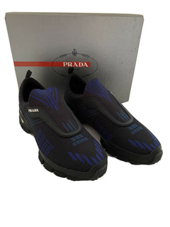 NIB 795 $ PRADA Herren-Sneaker aus gestricktem Nylon/Leder in Schwarz/Blau 9,5 US 4O3223 
