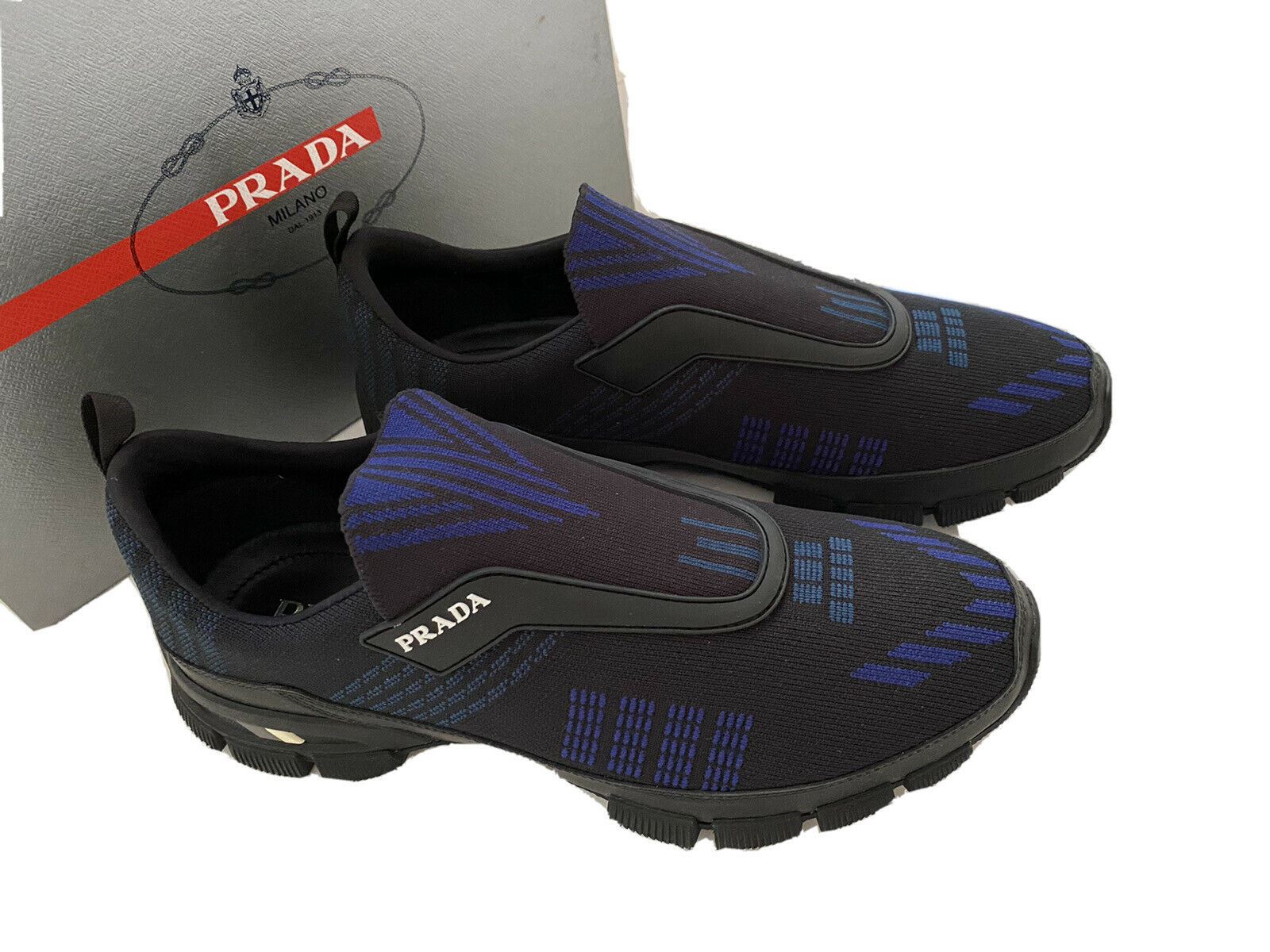 NIB $795 PRADA Men's  Black/Blue Knitted Nylon/Leather Sneakers 9.5 US 4O3223