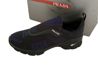 NIB 795 $ PRADA Herren-Sneaker aus gestricktem Nylon/Leder in Schwarz/Blau 9,5 US 4O3223 