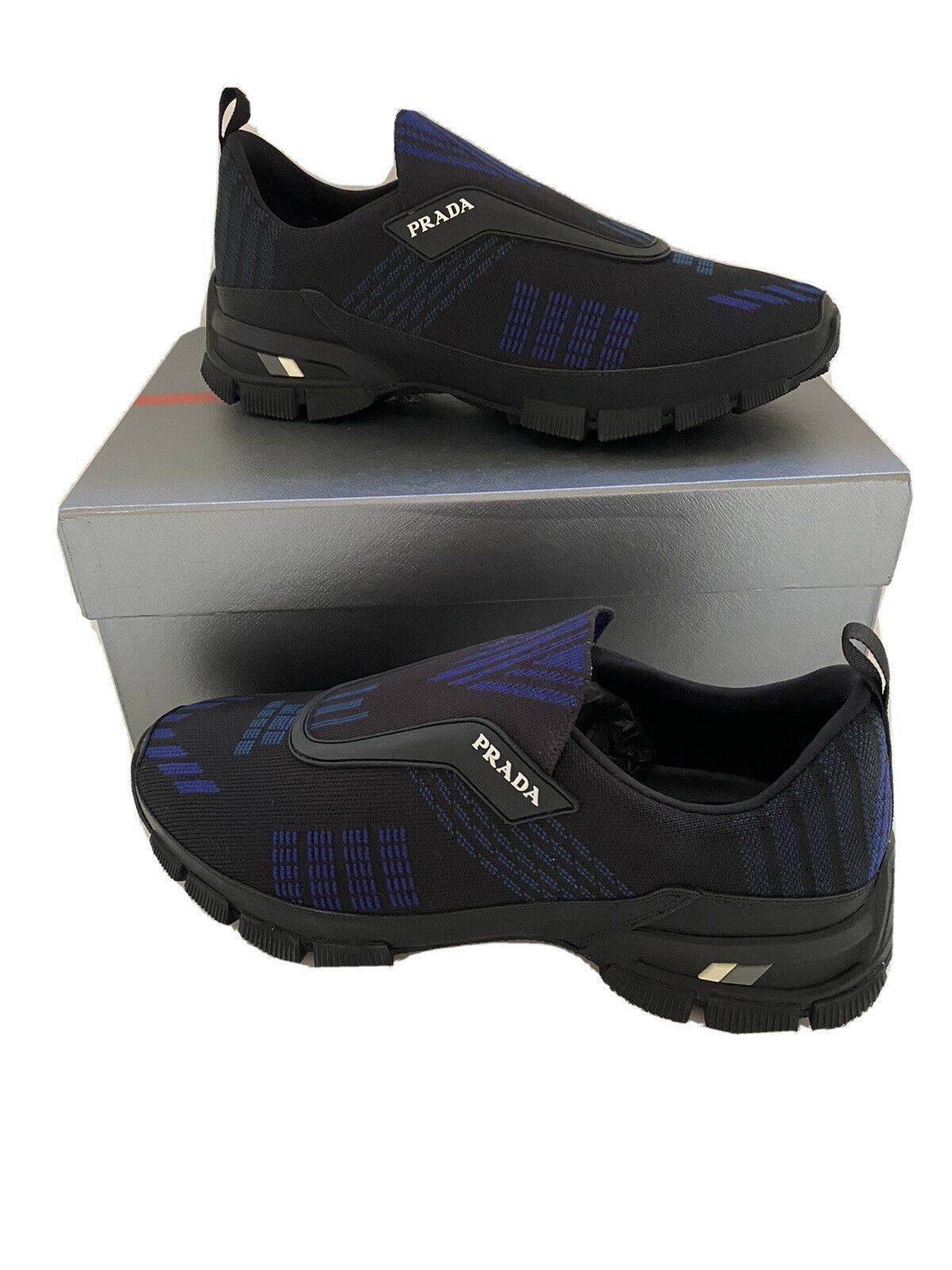 NIB $795 PRADA Men's  Black/Blue Knitted Nylon/Leather Sneakers 9.5 US 4O3223