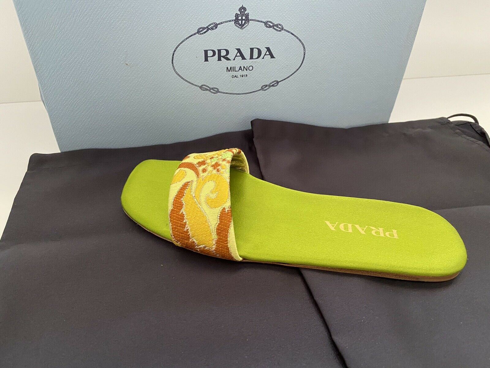 NIB PRADA Milano Women's Green Sandals 5 US 1XX355 Made in Italy