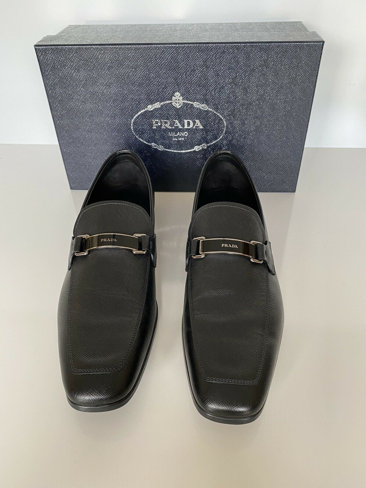 NIB PRADA Men's Black Leather Shoes 12 US (Prada 11) 2DC135 Italy