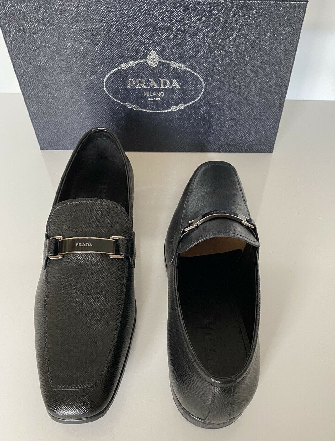 NIB PRADA Men's Black Leather Shoes 12 US (Prada 11) 2DC135 Italy