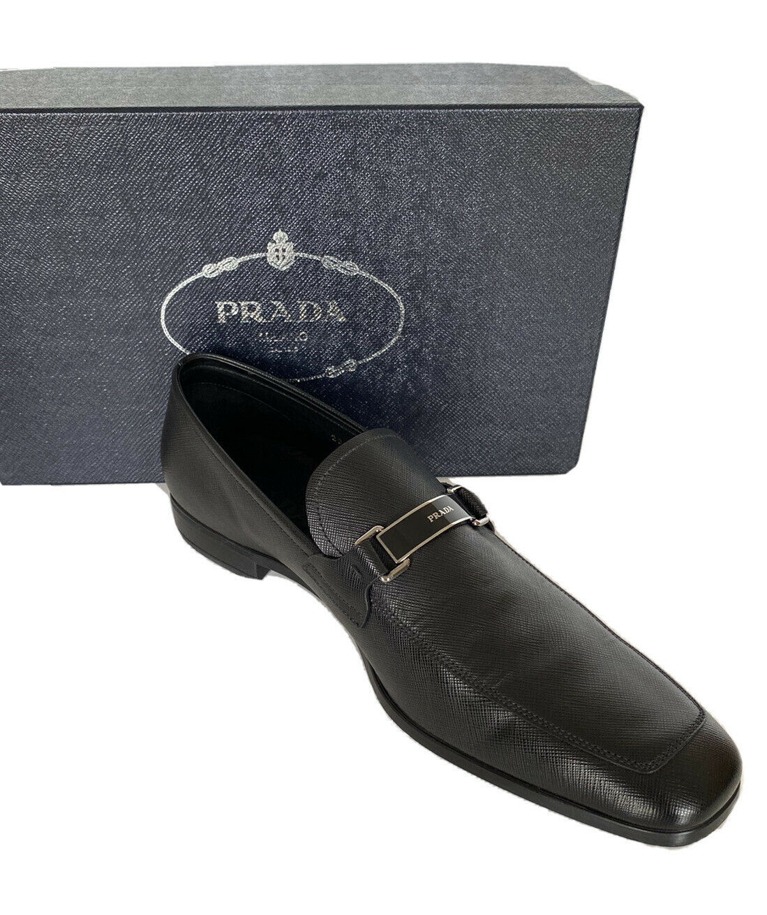 NIB PRADA Men's Black Leather Shoes 13 US (Prada 12) 2DC135 Italy