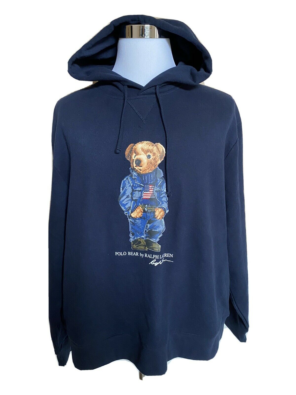 NWT $109.99 Polo Ralph Lauren Iconic Bear Navy Blue Sweater with Hoodie 1XB