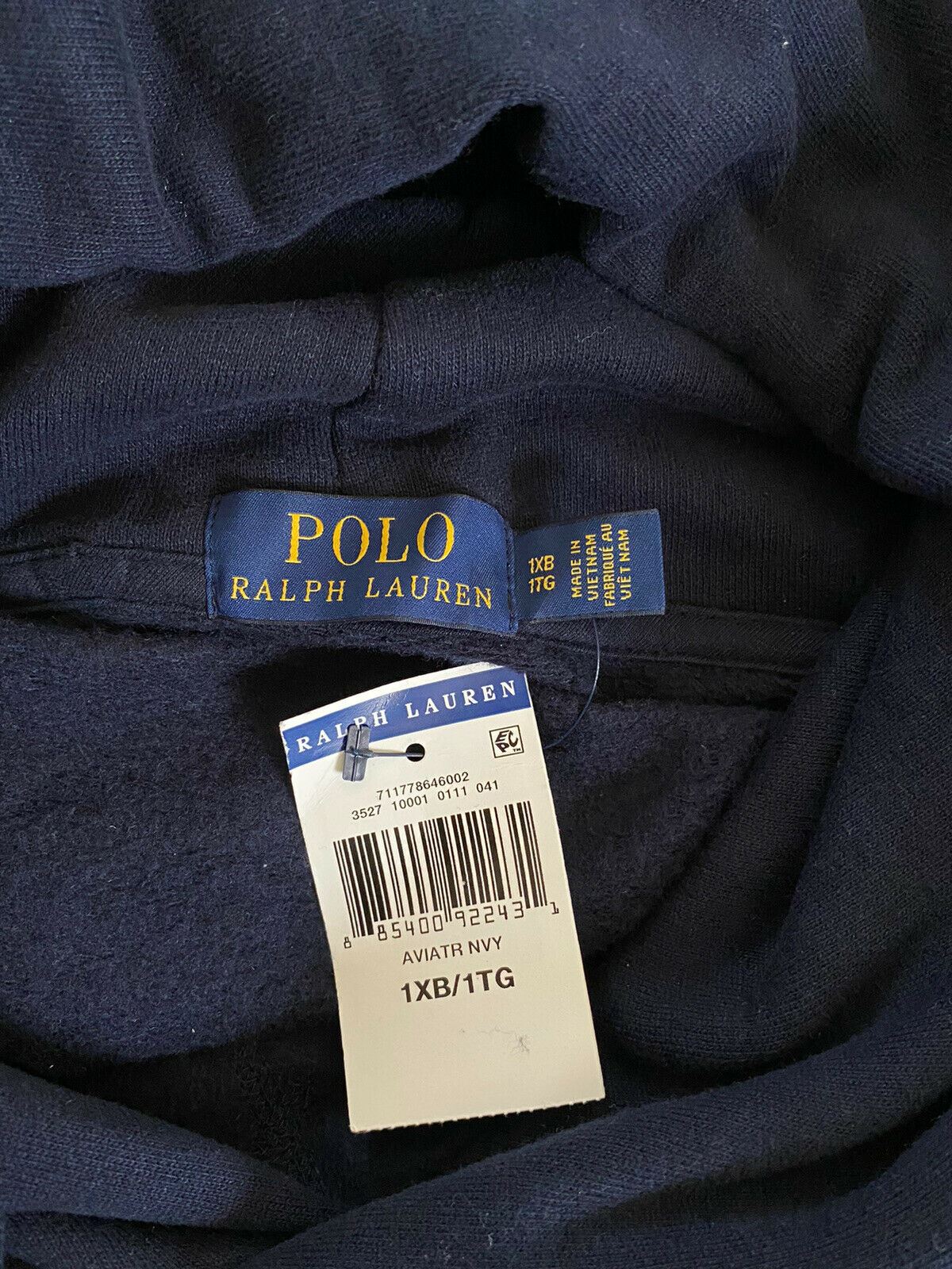 NWT $109.99 Polo Ralph Lauren Iconic Bear Navy Blue Sweater with Hoodie 1XB