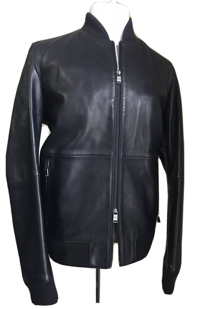 Neu mit Etikett: 600 $ Boss Hugo Boss Herren-Ledermanteljacke Blau 42R US (52R Eu) 