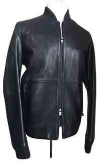 Neu mit Etikett: 600 $ Boss Hugo Boss Herren-Ledermanteljacke Blau 42R US (52R Eu) 