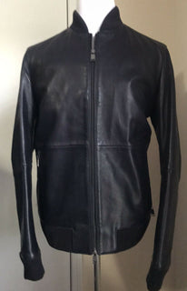Neu mit Etikett: 600 $ Boss Hugo Boss Herren-Ledermanteljacke Blau 42R US (52R Eu) 
