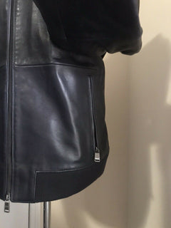 Neu mit Etikett: 600 $ Boss Hugo Boss Herren-Ledermanteljacke Blau 42R US (52R Eu) 