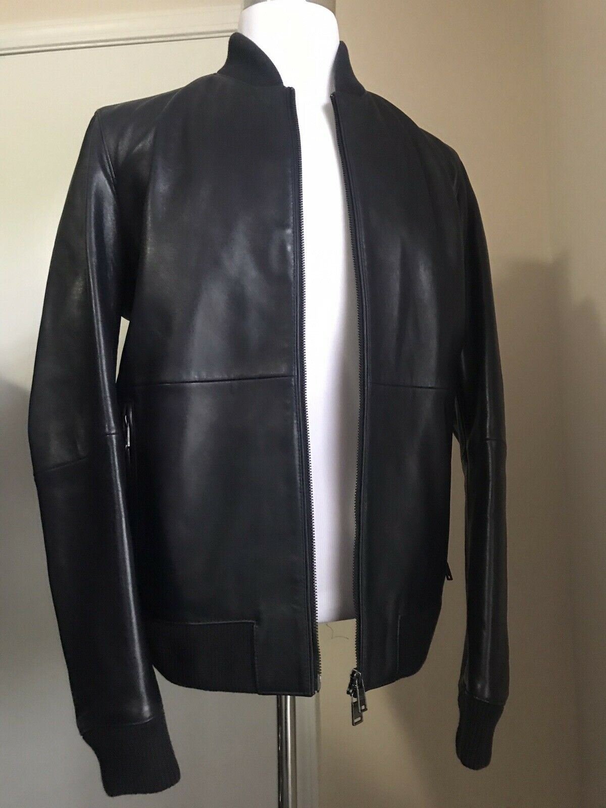 NWT $600 Boss Hugo Boss Men Leather Coat Jacket Blue 42R US ( 52R Eu)