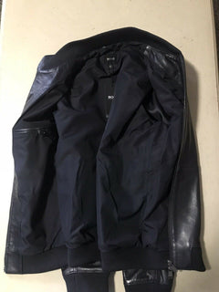 Neu mit Etikett: 600 $ Boss Hugo Boss Herren-Ledermanteljacke Blau 42R US (52R Eu) 