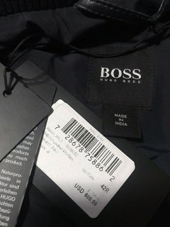 Neu mit Etikett: 600 $ Boss Hugo Boss Herren-Ledermanteljacke Blau 42R US (52R Eu) 