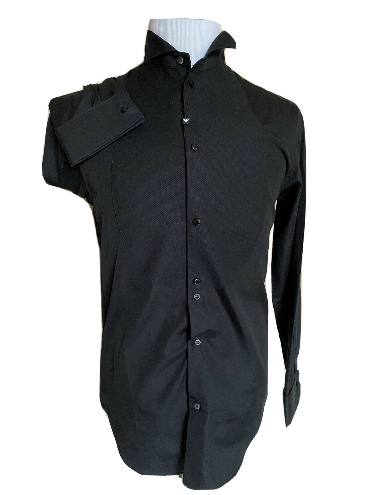 NWT $525 Emporio Armani Korean-Necked Black Dress Shirt  Size 40/15.75 11CS3T