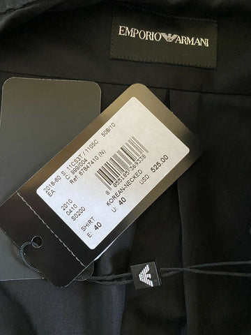 NWT 525 долларов США Emporio Armani, черная классическая рубашка с корейским воротником, размер 40/15,75 11CS3T
