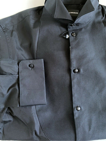 NWT 525 долларов США Emporio Armani, черная классическая рубашка с корейским воротником, размер 40/15,75 11CS3T