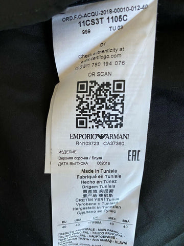 NWT 525 долларов США Emporio Armani, черная классическая рубашка с корейским воротником, размер 40/15,75 11CS3T