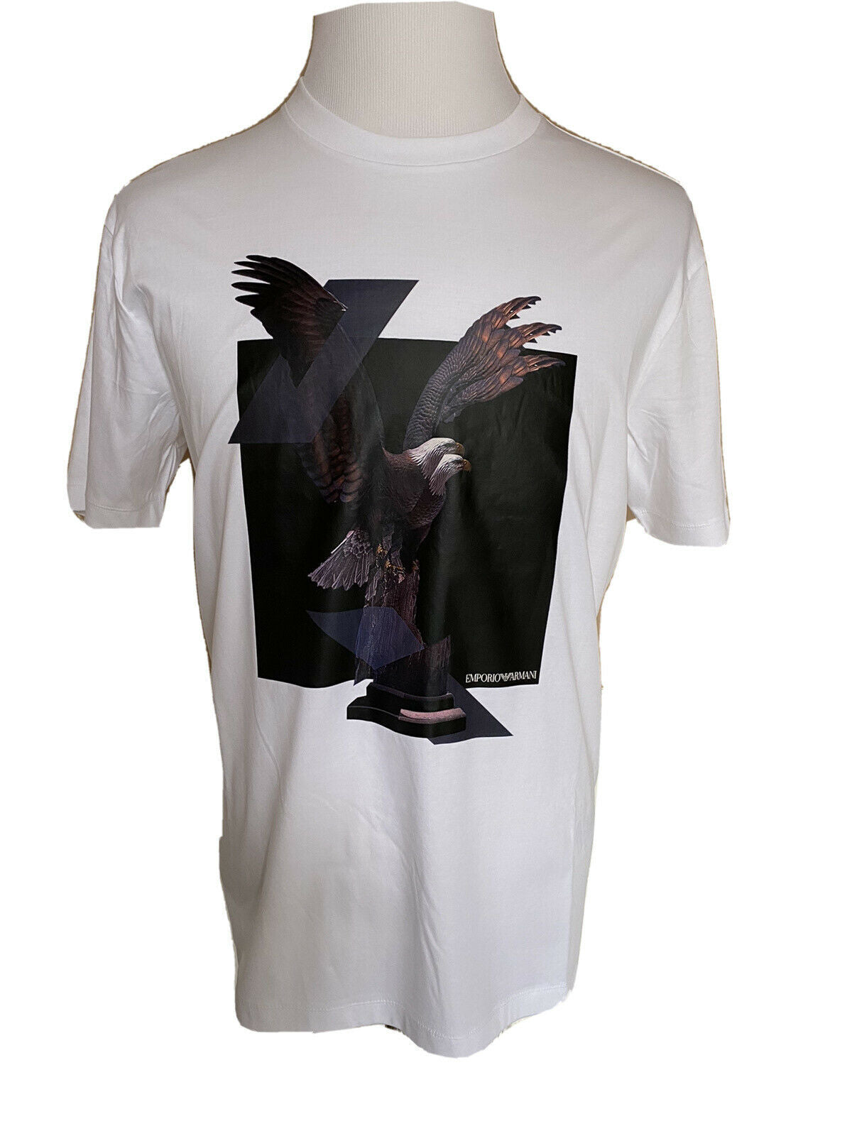 NWT 225 $ Emporio Armani Weißes Kurzarm-T-Shirt mit Adlergrafik 3XL 3G1T70