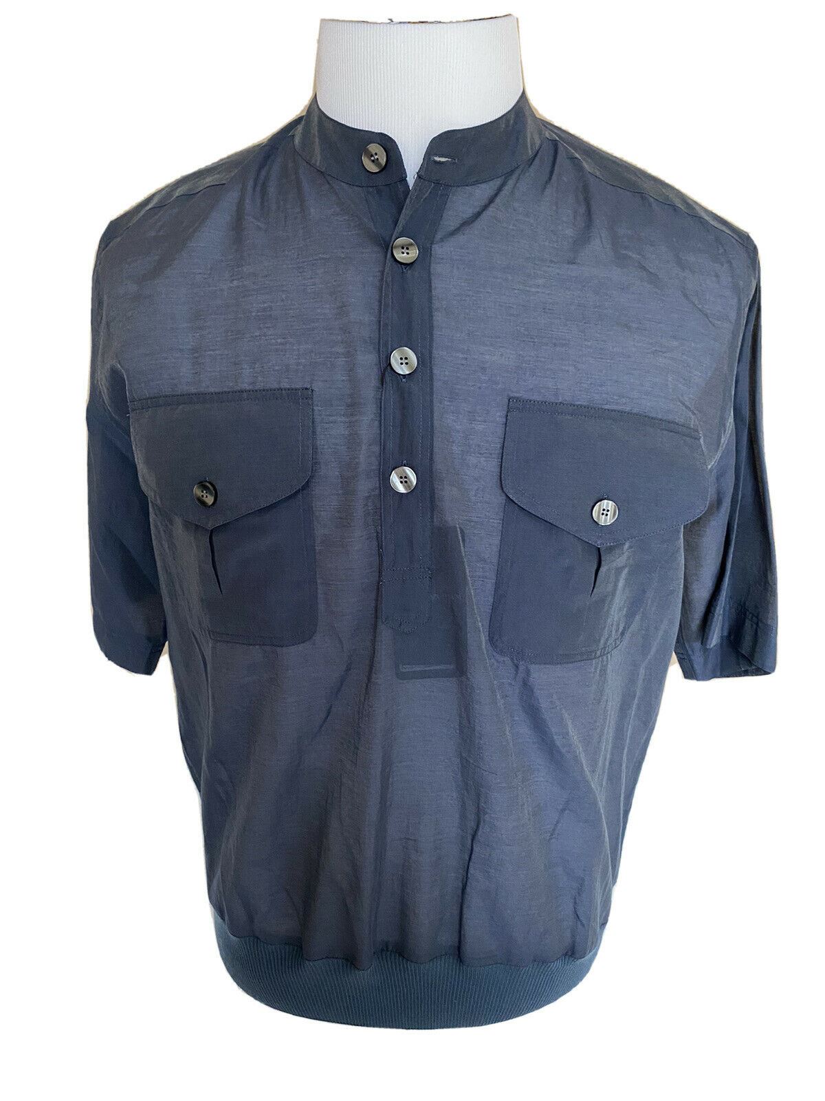 Neu mit Etikett: 545 $ Emporio Armani Modernes blaues Kurzarm-L-Hemd mit koreanischem Ausschnitt 21CF7T 