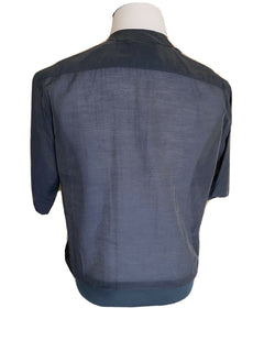 Neu mit Etikett: 545 $ Emporio Armani Modernes blaues Kurzarm-L-Hemd mit koreanischem Ausschnitt 21CF7T 
