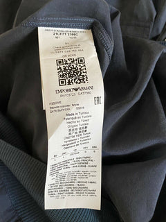 Neu mit Etikett: 545 $ Emporio Armani Modernes blaues Kurzarm-L-Hemd mit koreanischem Ausschnitt 21CF7T 