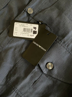 Neu mit Etikett: 545 $ Emporio Armani Modernes blaues Kurzarm-L-Hemd mit koreanischem Ausschnitt 21CF7T 