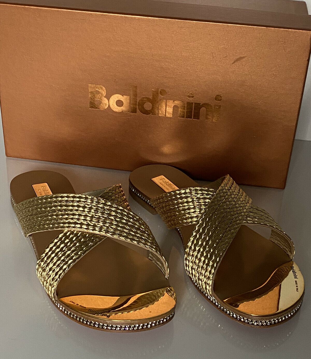 NIB Baldinini Women's Sandals Gold 7 US (37.5 Eu) 798723 Made in Italy
