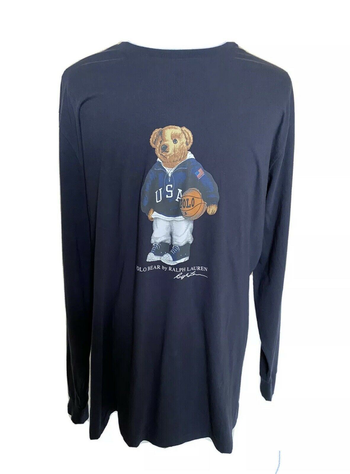 Neu mit Etikett: Polo Ralph Lauren Herren-Langarmshirt mit Basketball-Bär, Blau, 3XBTG 