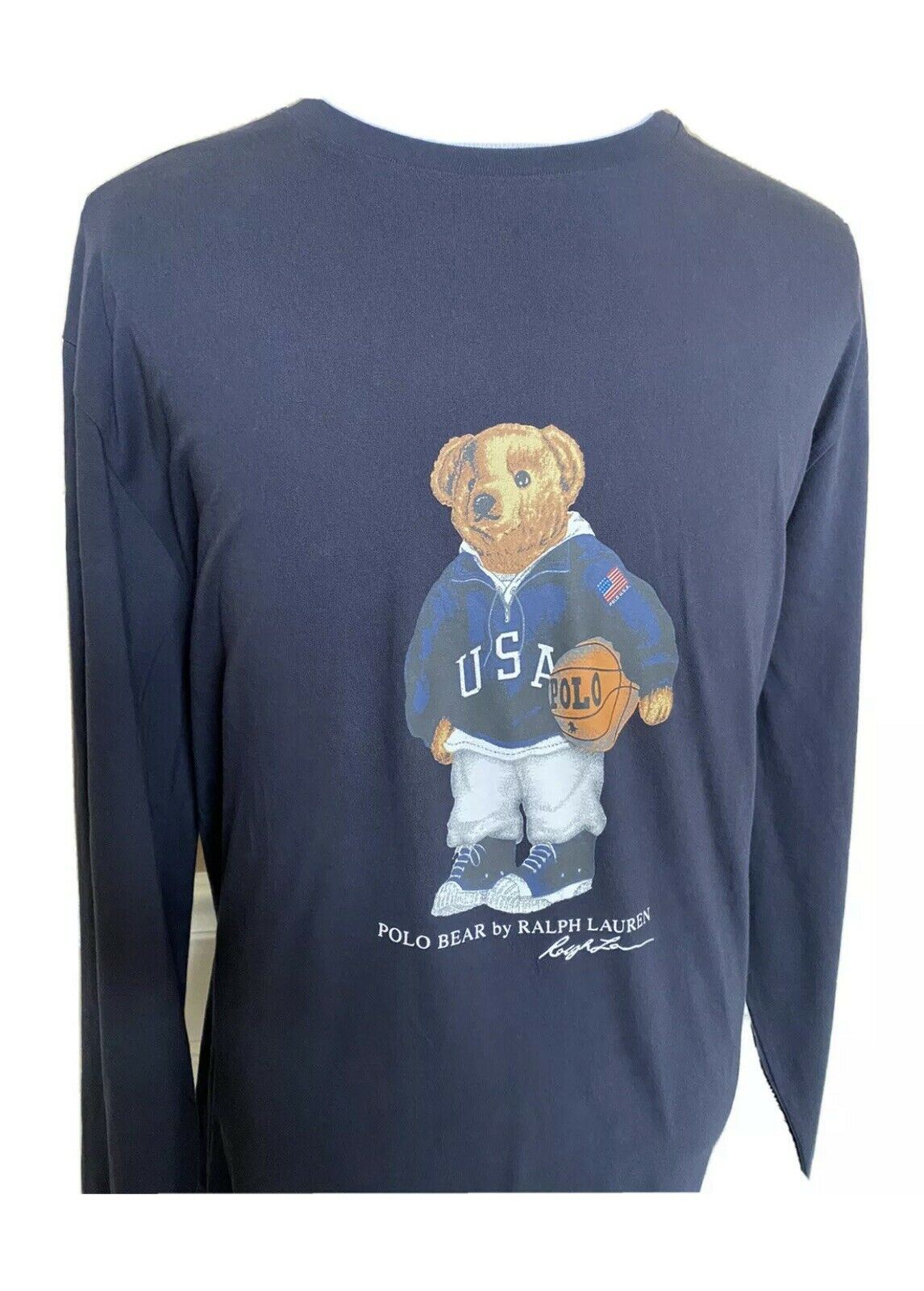 Мужская синяя рубашка с длинным рукавом NWT Polo Ralph Lauren Basketball Bear 3XBTG 